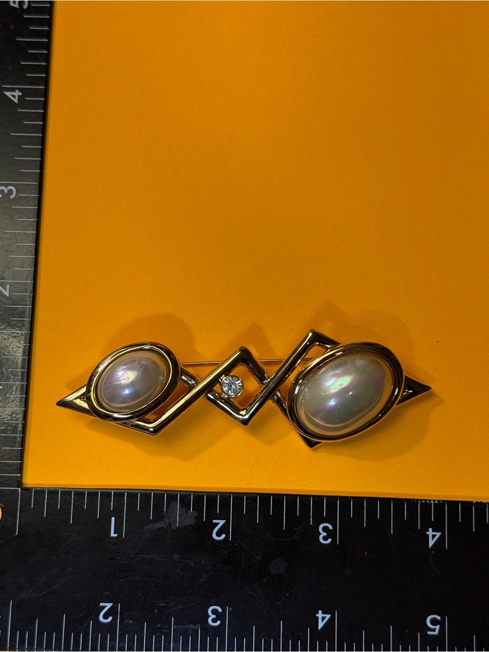 Pierre Cardin Gold-Tone Brooch with Opalescent Cabochons and Clear Crystal - Picture 12 of 15